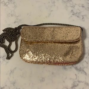 J.Crew Gold Sequin clutch with long chain